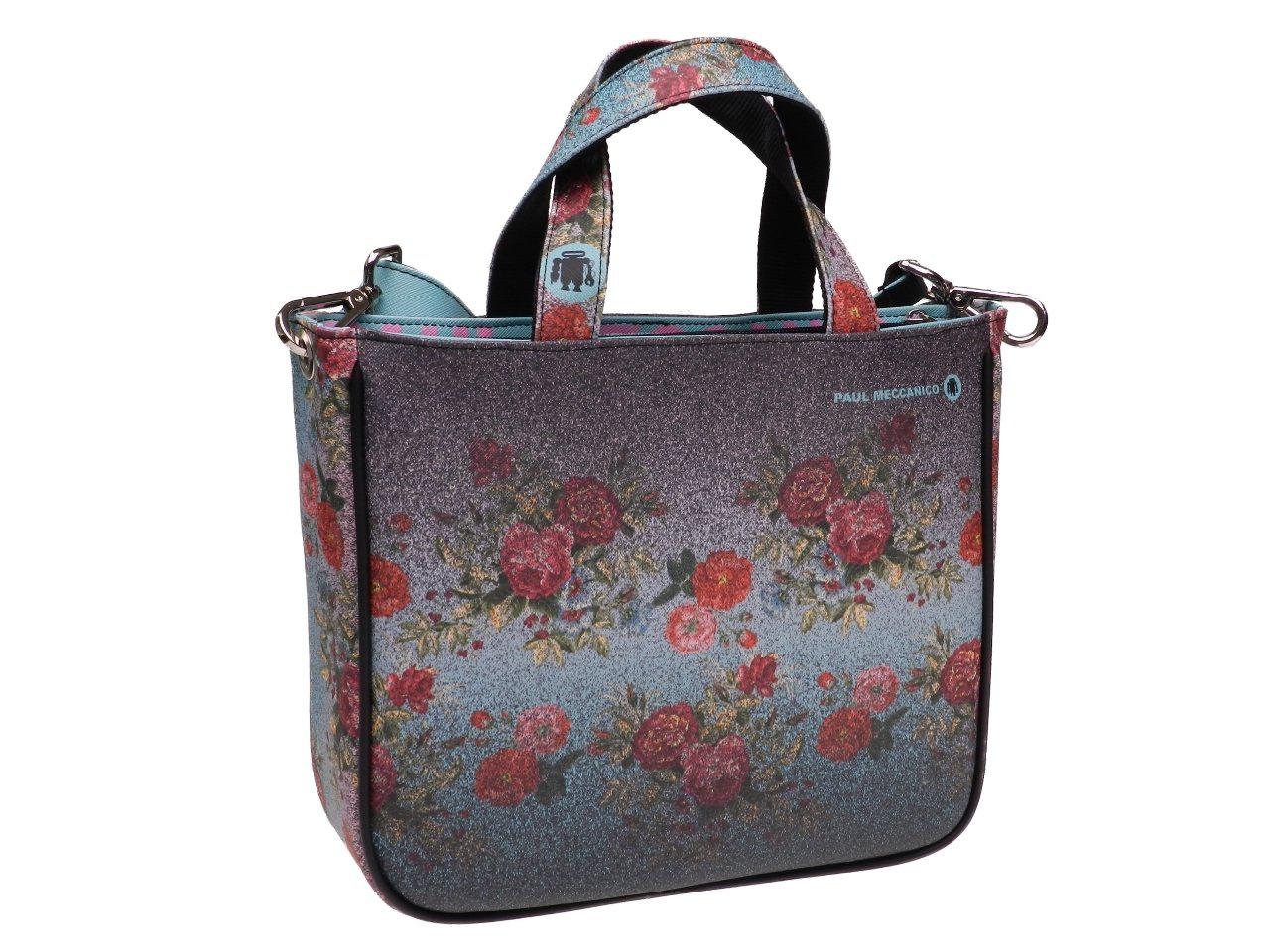 TOTE BAG LIGHT GREEN COLOUR FLORAL FANTASY. GLAM MODEL MADE OF SOFT SYNTETHIC LEATHER. - Unique Pieces Paul Meccanico