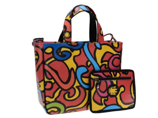 TOTE BAG MULTICOLOR ABSTRACT FANTASY. GLAM MODEL MADE OF SOFT SYNTETHIC LEATHER. - Unique Pieces Paul Meccanico