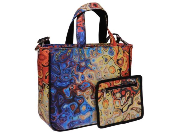 TOTE BAG MULTICOLOR ABSTRACT FANTASY. GLAM MODEL MADE OF SOFT SYNTETHIC LEATHER. - Unique Pieces Paul Meccanico