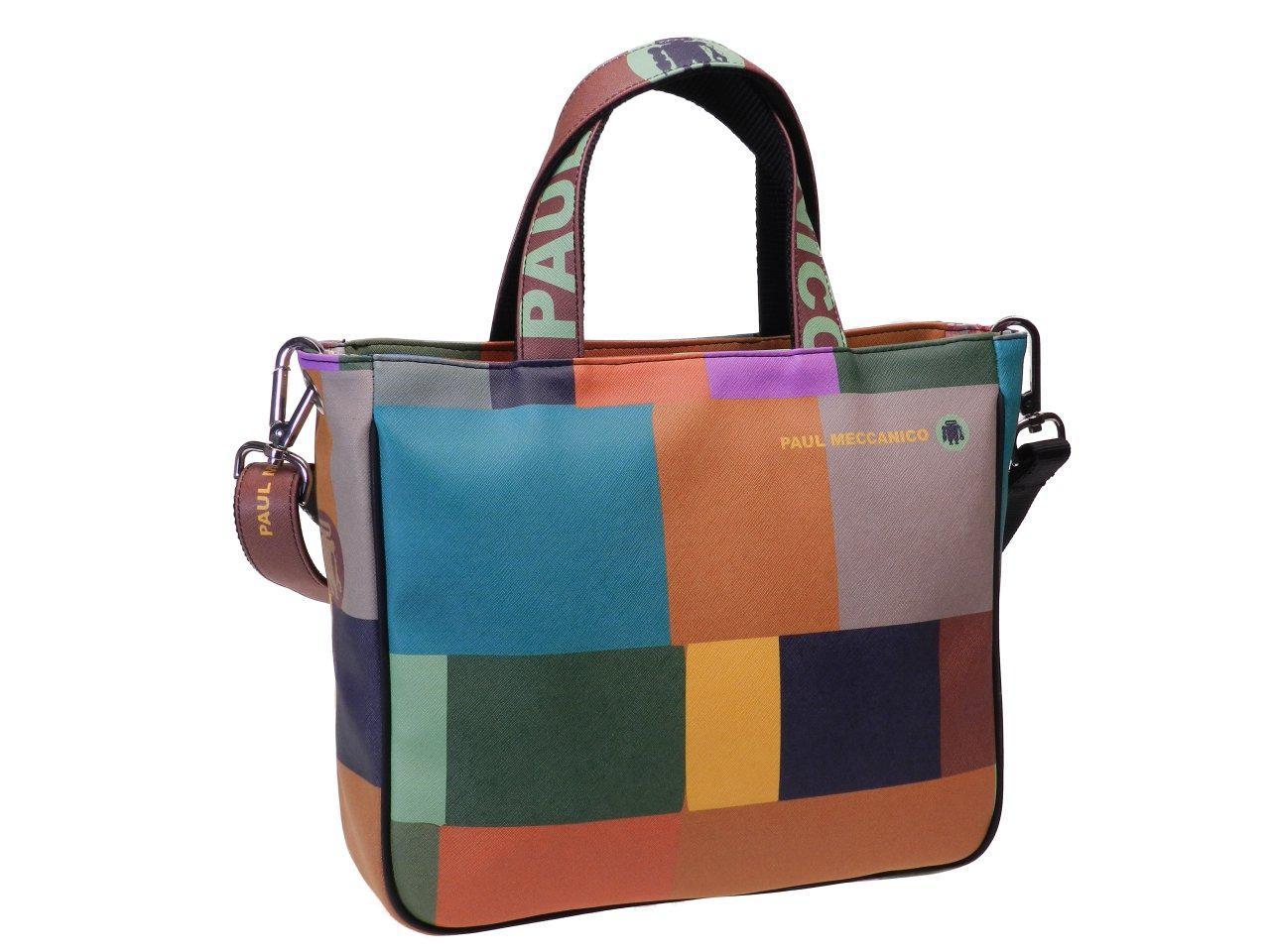 TOTE BAG MULTICOLOR GEOMETRIC FANTASY. GLAM MODEL MADE OF CRUELTY FREE LEATHER. - Unique Pieces Paul Meccanico