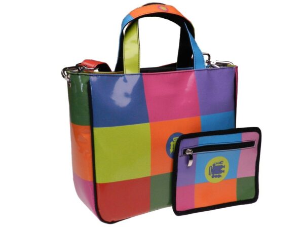 TOTE BAG MULTICOLOR WITH CHESS PATTERN. GLAM MODEL MADE OF LORRY TARPAULIN. - Unique Pieces Paul Meccanico