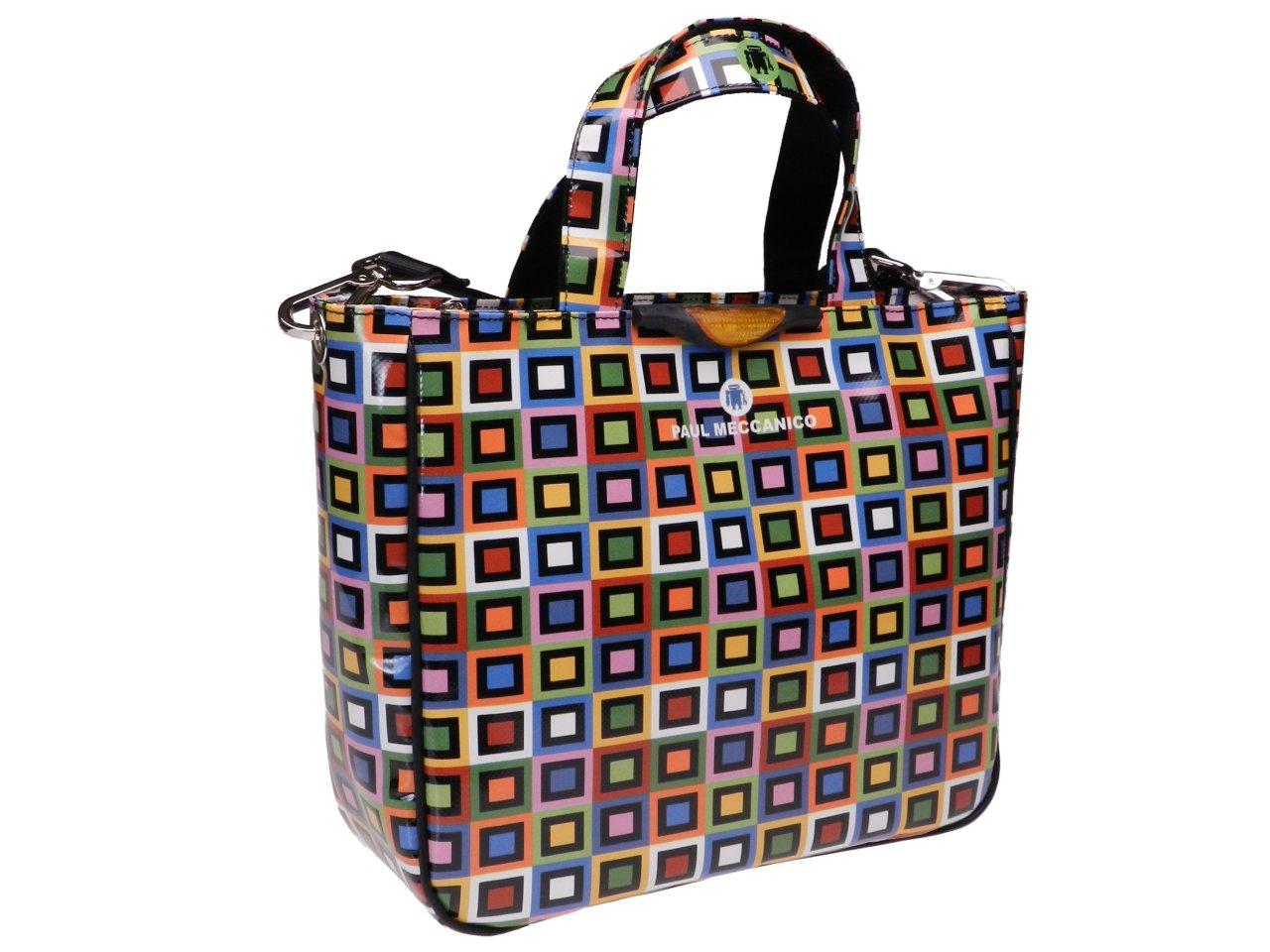 TOTE BAG MULTICOLOR WITH CHESS PATTERN. GLAM MODEL MADE OF LORRY TARPAULIN. - Unique Pieces Paul Meccanico