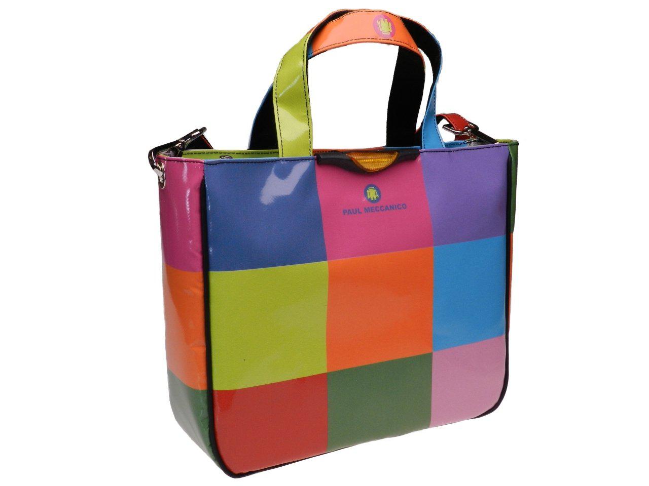TOTE BAG MULTICOLOR WITH CHESS PATTERN. GLAM MODEL MADE OF LORRY TARPAULIN. - Unique Pieces Paul Meccanico