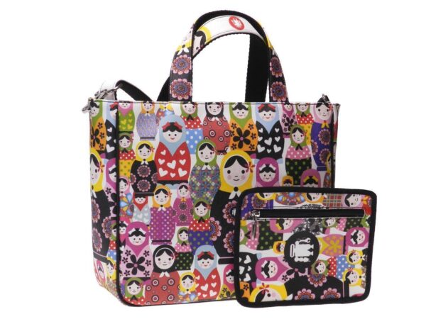 TOTE BAG MULTICOLOR WITH MATRIOSKA PRINT. GLAM MODEL MADE OF CRUELTY FREE LEATHER. - Unique Pieces Paul Meccanico