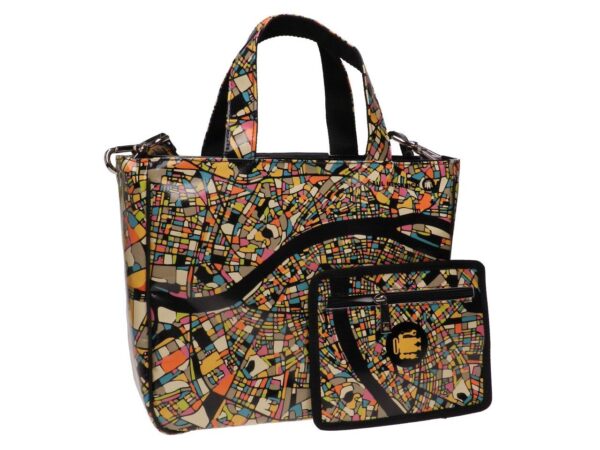 TOTE BAG MULTICOLOR WITH "ROAD MAP". GLAM MODEL MADE OF LORRY TARPAULIN. - Unique Pieces Paul Meccanico