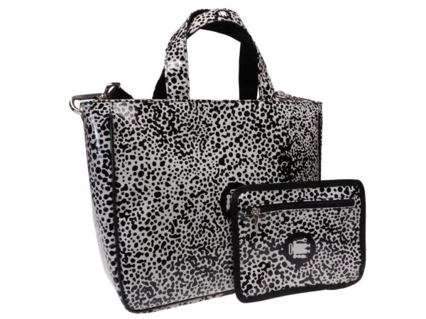 TOTE BAG OFF WHITE AND BLACK COLOURS ANIMALIER FANTASY. GLAM MODEL MADE OF LORRY TARPAULIN. - Unique Pieces Paul Meccanico