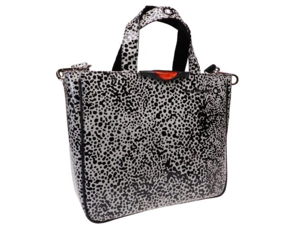 TOTE BAG OFF WHITE AND BLACK COLOURS ANIMALIER FANTASY. GLAM MODEL MADE OF LORRY TARPAULIN. - Unique Pieces Paul Meccanico