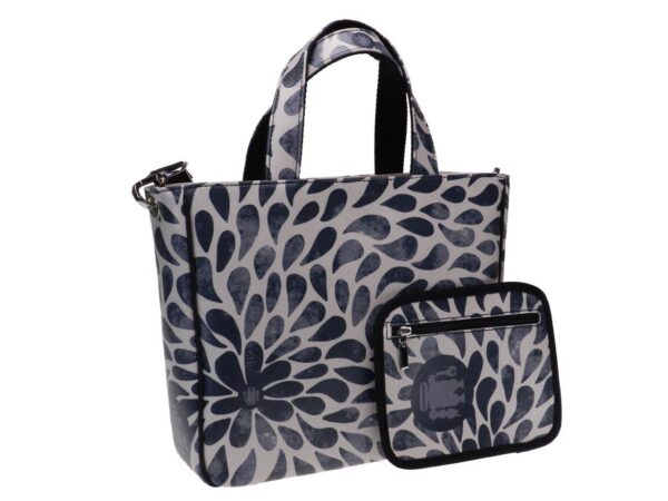 TOTE BAG OFF WHITE AND GREY COLOURS WITH PETAL. GLAM MODEL MADE OF SOFT SYNTETHIC LEATHER. - Unique Pieces Paul Meccanico
