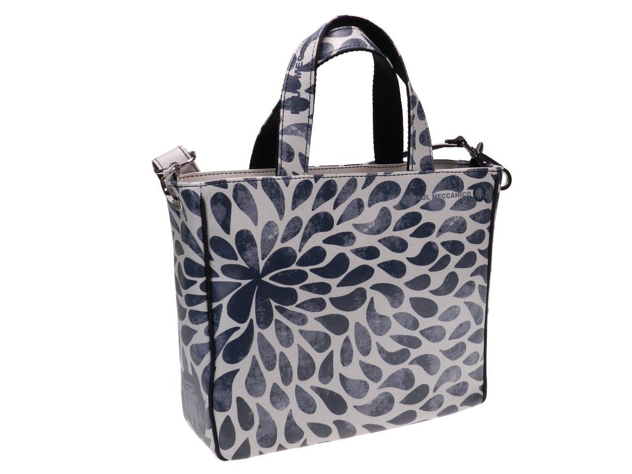 TOTE BAG OFF WHITE AND GREY COLOURS WITH PETAL. GLAM MODEL MADE OF SOFT SYNTETHIC LEATHER. - Unique Pieces Paul Meccanico