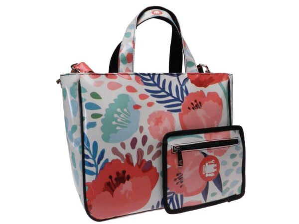 TOTE BAG OFF WHITE COLOUR FLORAL FANTASY. GLAM MODEL MADE OF LORRY TARPAULIN. - Unique Pieces Paul Meccanico