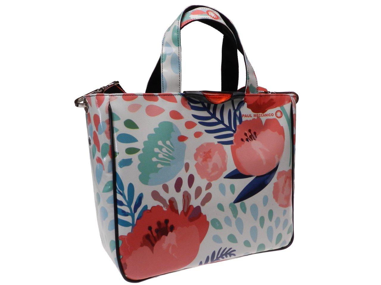 TOTE BAG OFF WHITE COLOUR FLORAL FANTASY. GLAM MODEL MADE OF LORRY TARPAULIN. - Unique Pieces Paul Meccanico