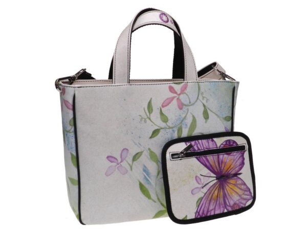TOTE BAG OFF WHITE COLOUR WITH BUTTERFLY PRINT. GLAM MODEL MADE OF SOFT SYNTETHIC LEATHER. - Unique Pieces Paul Meccanico