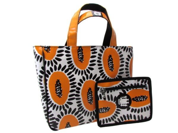 TOTE BAG ORANGE, BLACK AND WHITE COLOURS AFRO FANTASY. GLAM MODEL MADE OF LORRY TARPAULIN. - Unique Pieces Paul Meccanico