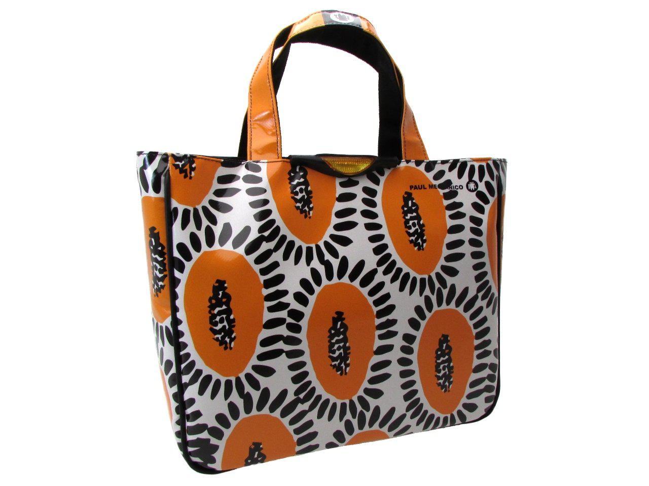 TOTE BAG ORANGE, BLACK AND WHITE COLOURS AFRO FANTASY. GLAM MODEL MADE OF LORRY TARPAULIN. - Unique Pieces Paul Meccanico