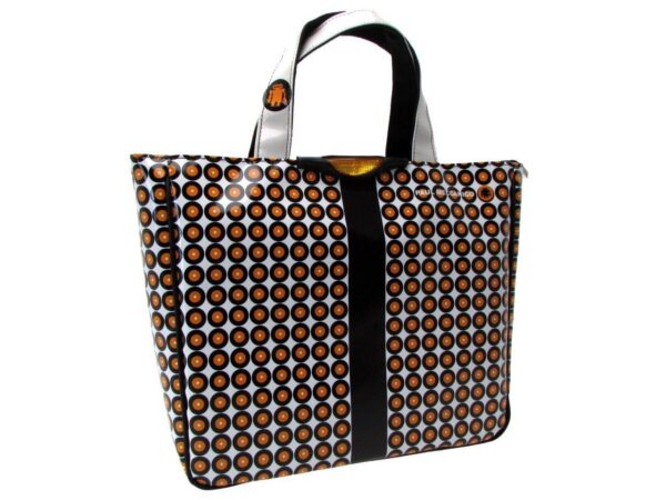 TOTE BAG ORANGE, BLACK AND WHITE COLOURS. GLAM MODEL MADE OF LORRY TARPAULIN. - Unique Pieces Paul Meccanico