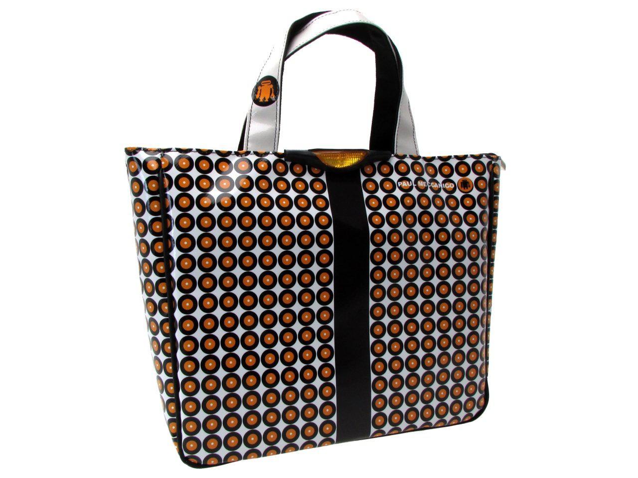 TOTE BAG ORANGE, BLACK AND WHITE COLOURS. GLAM MODEL MADE OF LORRY TARPAULIN. - Unique Pieces Paul Meccanico