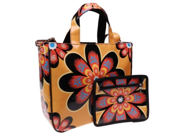 TOTE BAG ORANGE COLOUR FLORAL FANTASY. GLAM MODEL MADE OF LORRY TARPAULIN. - Unique Pieces Paul Meccanico