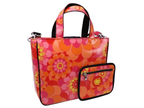 TOTE BAG ORANGE COLOUR FLORAL FANTASY. GLAM MODEL MADE OF LORRY TARPAULIN. - Unique Pieces Paul Meccanico