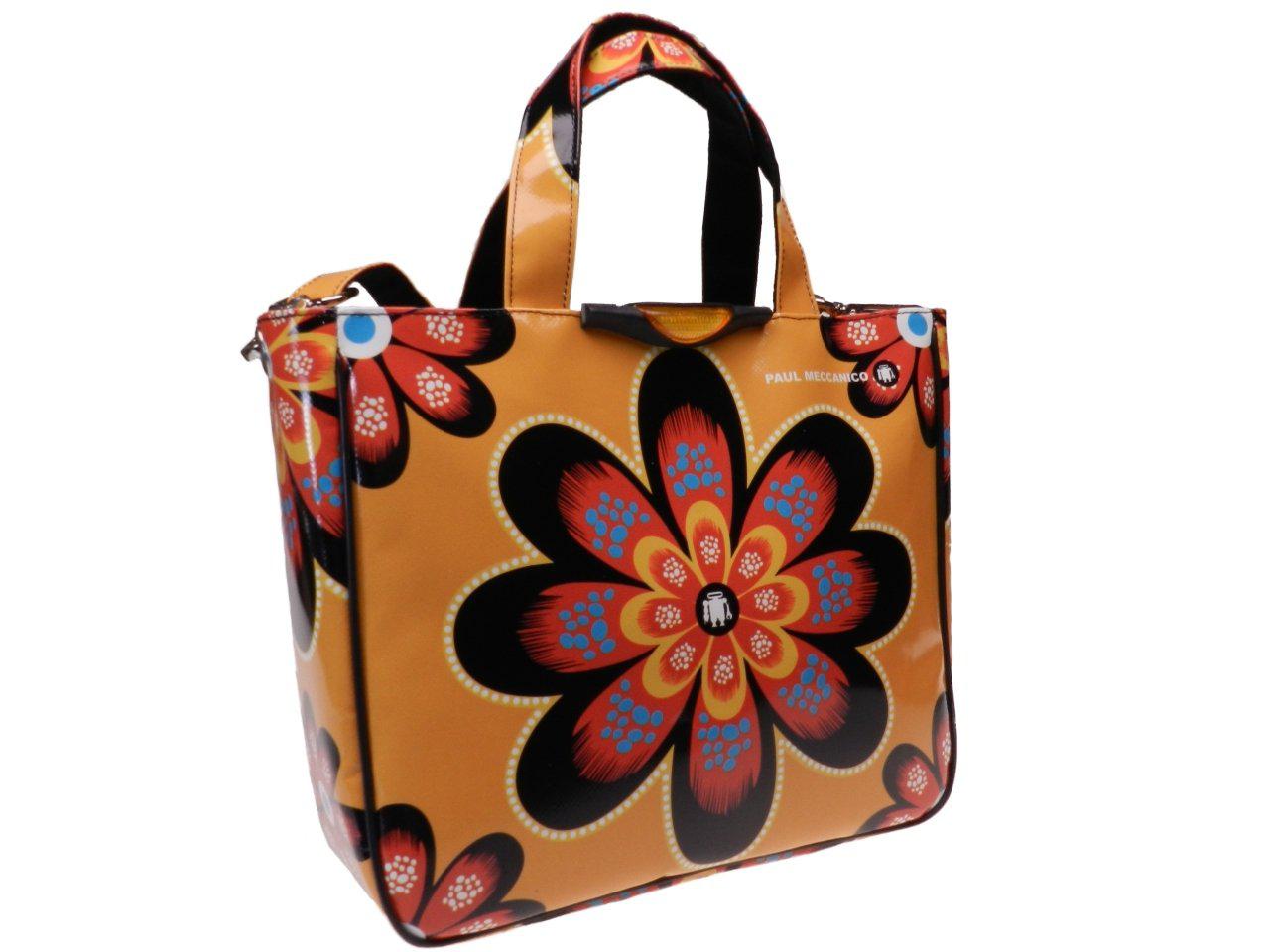 TOTE BAG ORANGE COLOUR FLORAL FANTASY. GLAM MODEL MADE OF LORRY TARPAULIN. - Unique Pieces Paul Meccanico