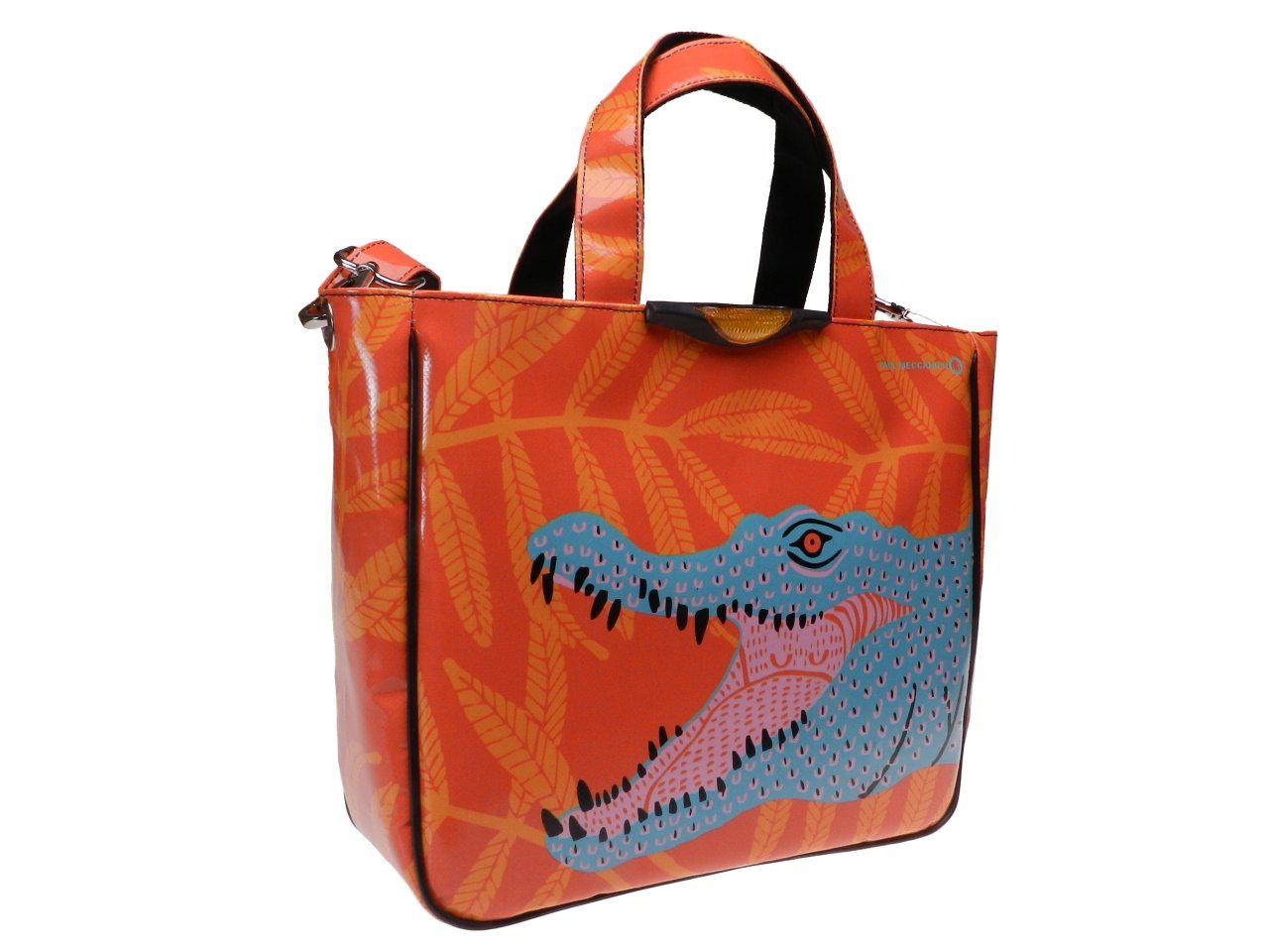 TOTE BAG ORANGE WITH CROCODILE PRINT. MODEL GLAM MADE OF LORRY TARPAULIN. - Unique Pieces Paul Meccanico