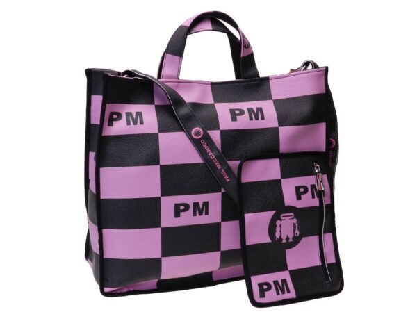 TOTE BAG PAUL MECCANICO MADE OF ECOLOGICAL LEATHER. MODEL AIRSTONE BLACK AND PINK COLORS CHESS FANTASY. - Unique Pieces Paul Meccanico