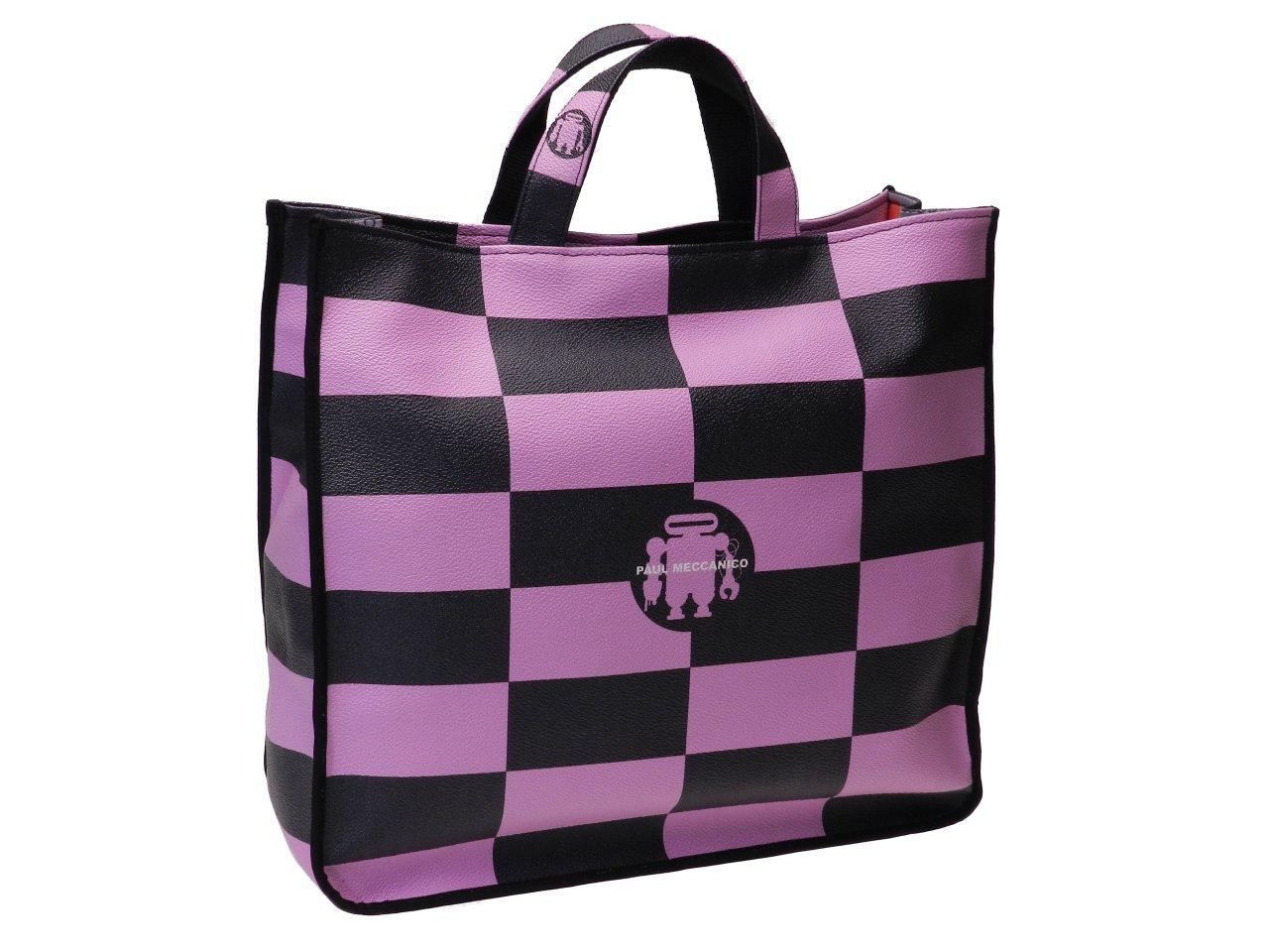 TOTE BAG PAUL MECCANICO MADE OF ECOLOGICAL LEATHER. MODEL AIRSTONE BLACK AND PINK COLORS CHESS FANTASY. - Unique Pieces Paul Meccanico