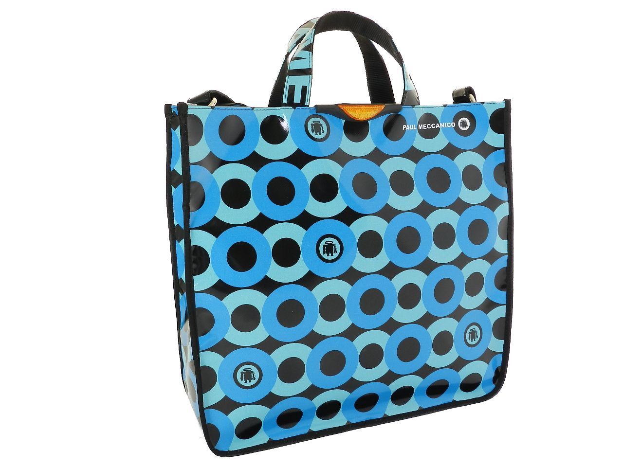 TOTE BAG PAUL MECCANICO. MODEL AIRSTONE BLACK AND LIGHT BLUE COLOURS WITH CIRCLES FANTASY. - Unique Pieces Paul Meccanico