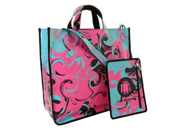 TOTE BAG PAUL MECCANICO. MODEL AIRSTONE GREEN WATER AND FUXIA COLOURS WITH ABSTRACT FANTASY. - Unique Pieces Paul Meccanico