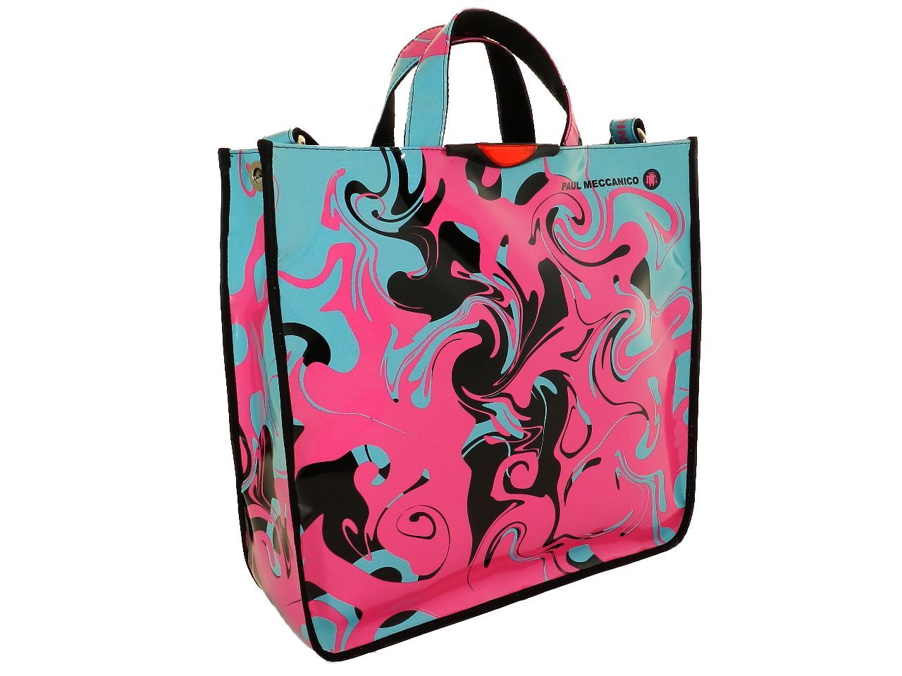 TOTE BAG PAUL MECCANICO. MODEL AIRSTONE GREEN WATER AND FUXIA COLOURS WITH ABSTRACT FANTASY. - Unique Pieces Paul Meccanico