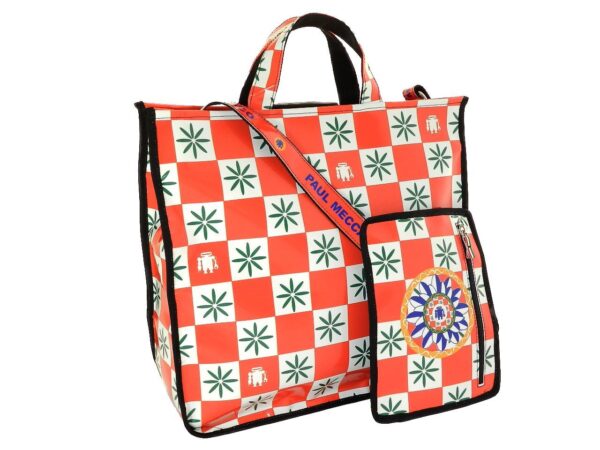 TOTE BAG PAUL MECCANICO. MODEL AIRSTONE RED AND WHITE COLOURS WITH SICILY FANTASY. - Unique Pieces Paul Meccanico