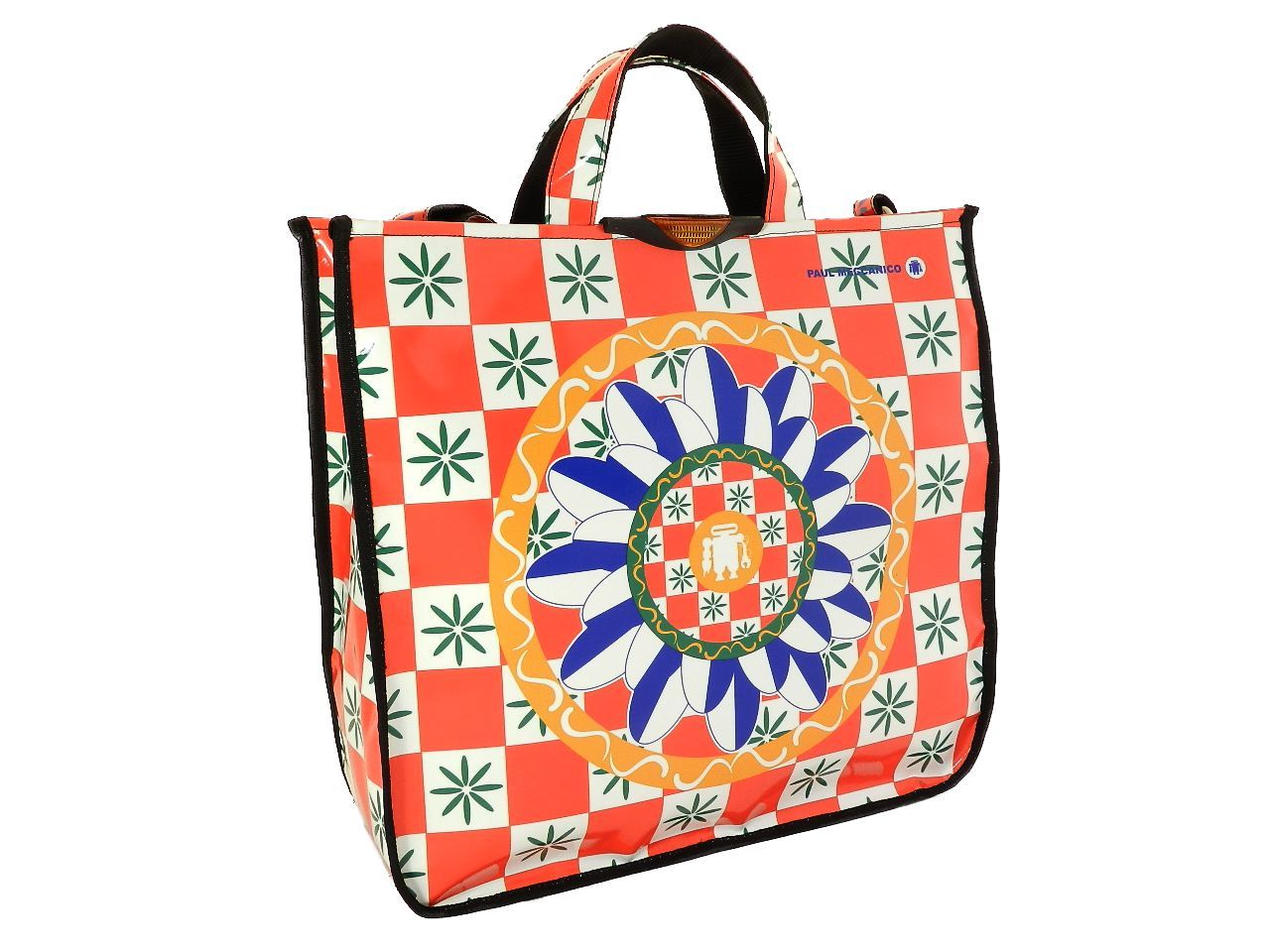 TOTE BAG PAUL MECCANICO. MODEL AIRSTONE RED AND WHITE COLOURS WITH SICILY FANTASY. - Unique Pieces Paul Meccanico