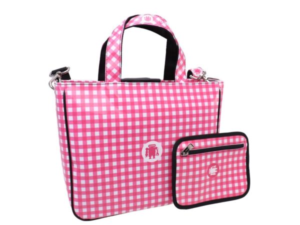 PINK AND WHITE CHECKERED TOTE BAG. MODEL GLAM MADE OF LORRY TARPAULIN. - Unique Pieces Paul Meccanico