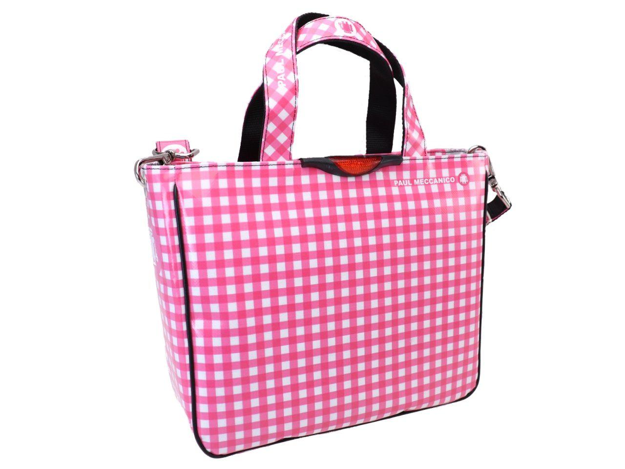 PINK AND WHITE CHECKERED TOTE BAG. MODEL GLAM MADE OF LORRY TARPAULIN. - Unique Pieces Paul Meccanico
