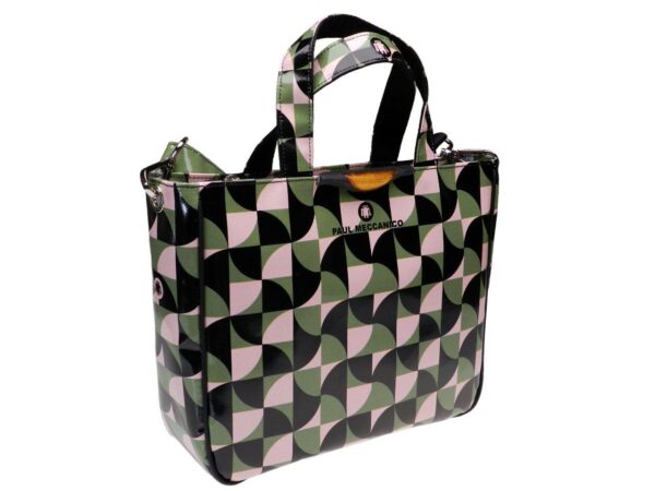TOTE BAG PINK, BLACK AND GREEN GEOMETRIC FANTASY. GLAM MODEL MADE OF LORRY TARPAULIN. - Unique Pieces Paul Meccanico