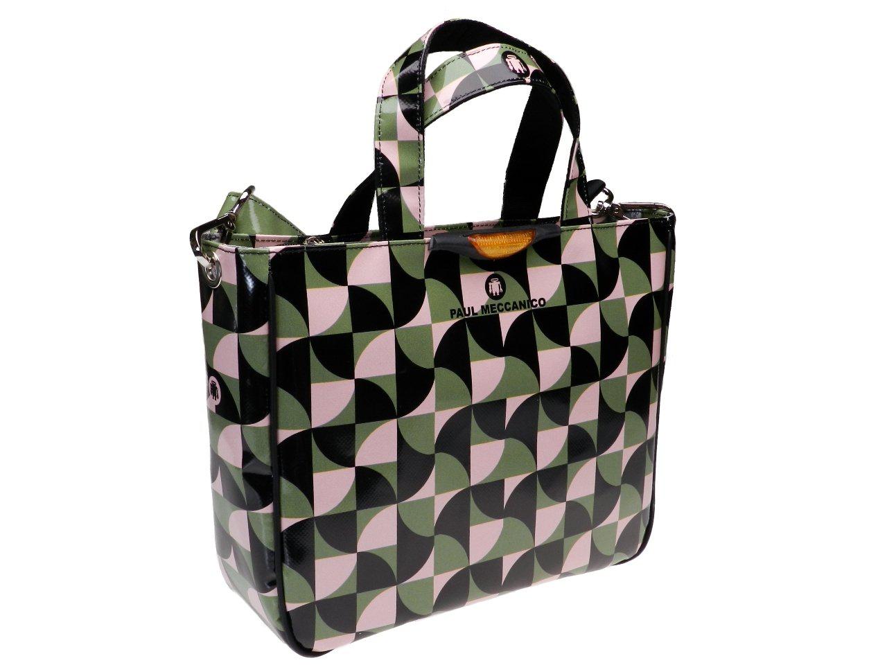 TOTE BAG PINK, BLACK AND GREEN GEOMETRIC FANTASY. GLAM MODEL MADE OF LORRY TARPAULIN. - Unique Pieces Paul Meccanico