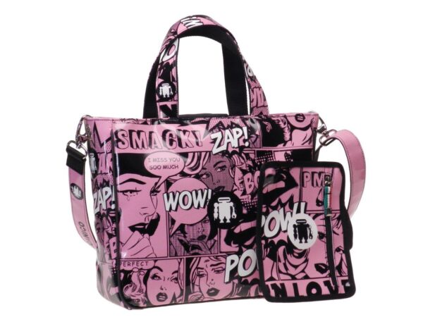 TOTE BAG PINK COLOUR WITH COMIC STYLE. GLAM MODEL MADE OF LORRY TARPAULIN. - Unique Pieces Paul Meccanico