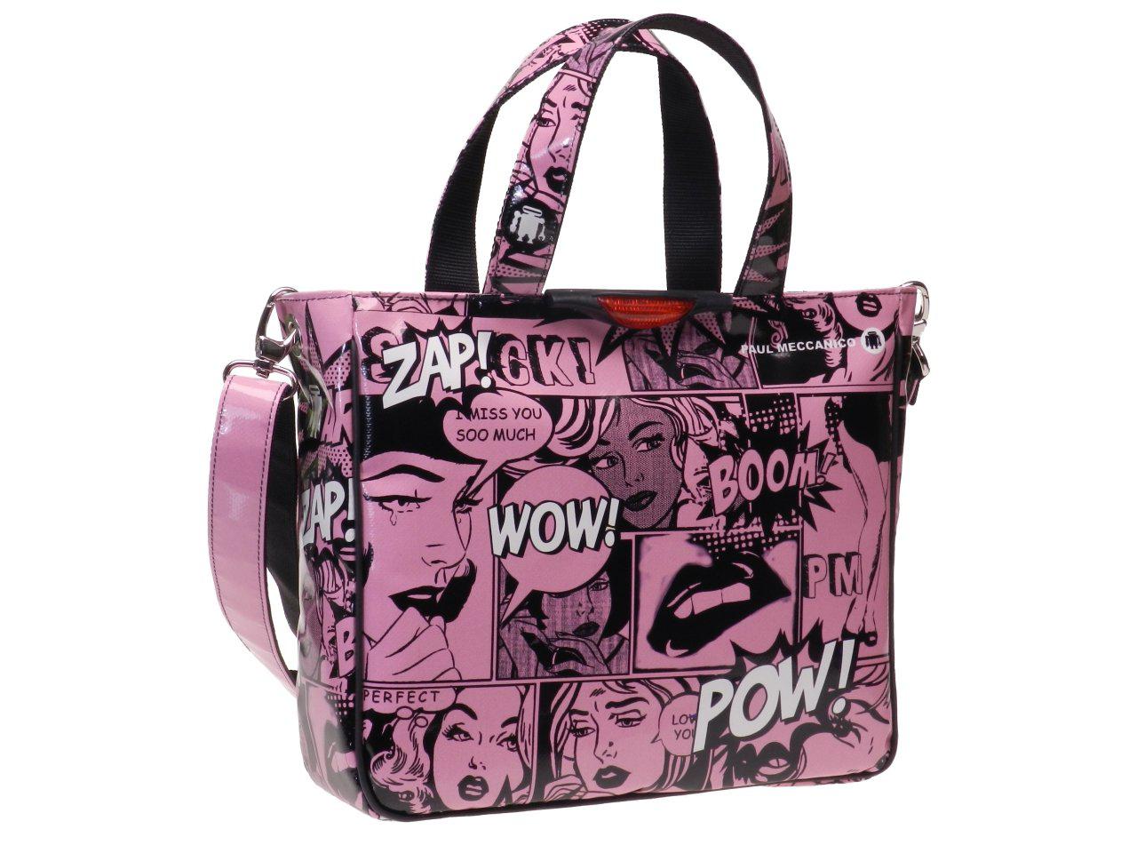 TOTE BAG PINK COLOUR WITH COMIC STYLE. GLAM MODEL MADE OF LORRY TARPAULIN. - Unique Pieces Paul Meccanico