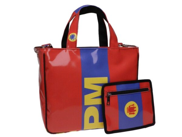 TOTE BAG RED AND LIGHT BLUE COLOURS. GLAM MODEL MADE OF LORRY TARPAULIN. - Unique Pieces Paul Meccanico
