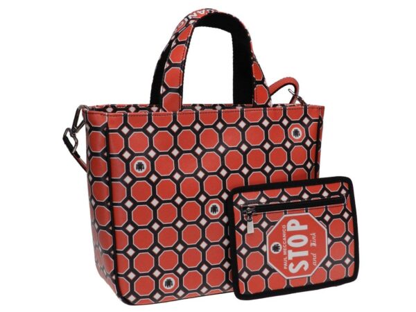 TOTE BAG RED COLOUR "STOP AND THINK". GLAM MODEL MADE OF SOFT SYNTETHIC LEATHER. - Unique Pieces Paul Meccanico