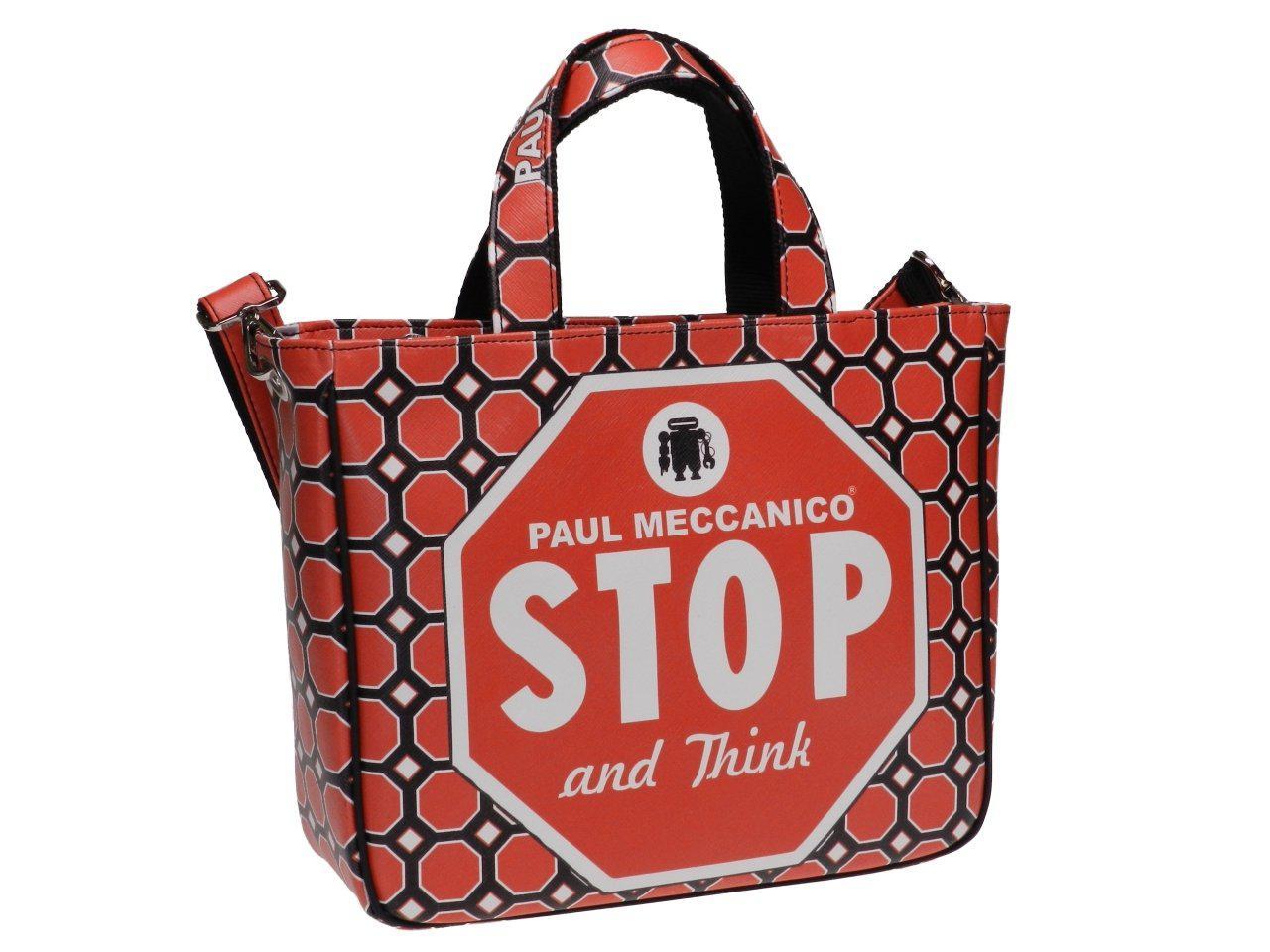 TOTE BAG RED COLOUR "STOP AND THINK". GLAM MODEL MADE OF SOFT SYNTETHIC LEATHER. - Unique Pieces Paul Meccanico
