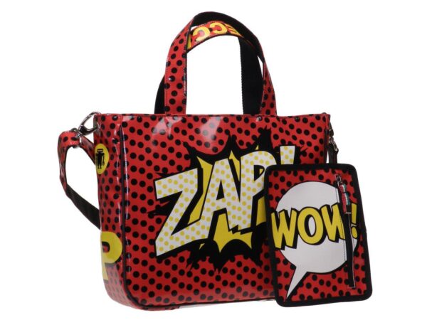 TOTE BAG RED COMIC STYLE RED COLOUR WITH POIS. GLAM MODEL MADE OF LORRY TARPAULIN. - Unique Pieces Paul Meccanico