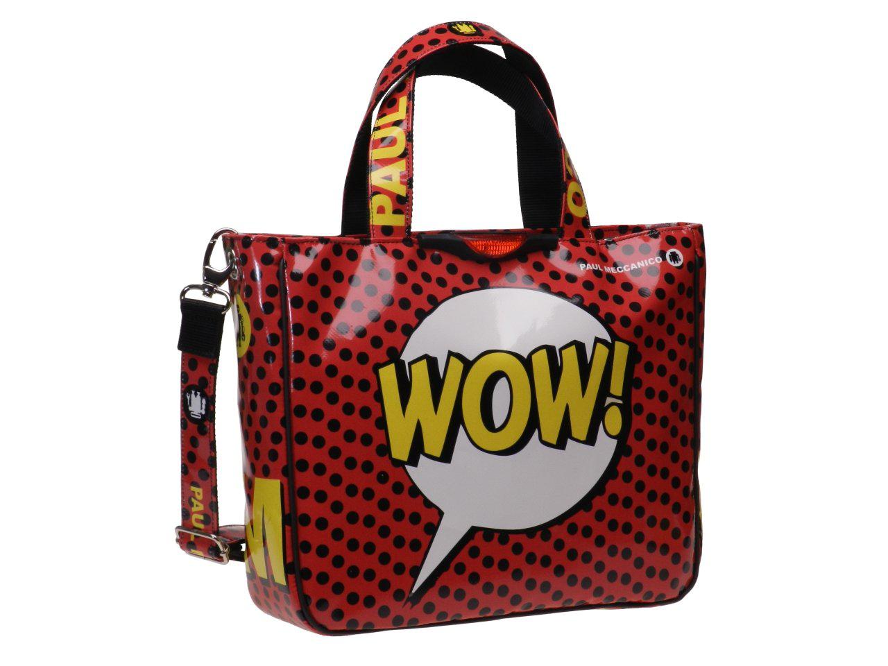 TOTE BAG RED COMIC STYLE RED COLOUR WITH POIS. GLAM MODEL MADE OF LORRY TARPAULIN. - Unique Pieces Paul Meccanico