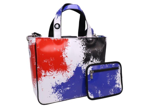 TOTE BAG ROYAL AND WHITE SPRAY EFFECT. GLAM MODEL MADE OF LORRY TARPAULIN. - Unique Pieces Paul Meccanico
