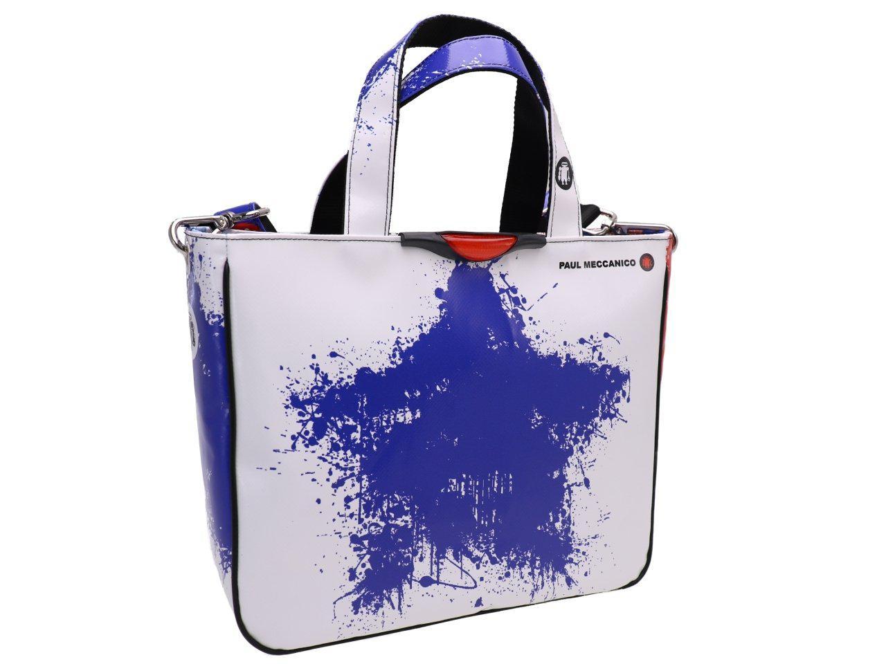 TOTE BAG ROYAL AND WHITE SPRAY EFFECT. GLAM MODEL MADE OF LORRY TARPAULIN. - Unique Pieces Paul Meccanico