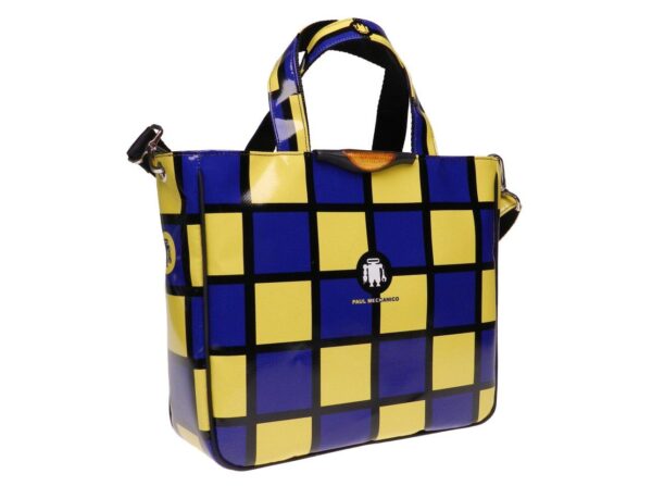 TOTE BAG ROYAL AND YELLOW COLOURS WITH CHESS PATTERN. GLAM MODEL MADE OF LORRY TARPAULIN. - Unique Pieces Paul Meccanico