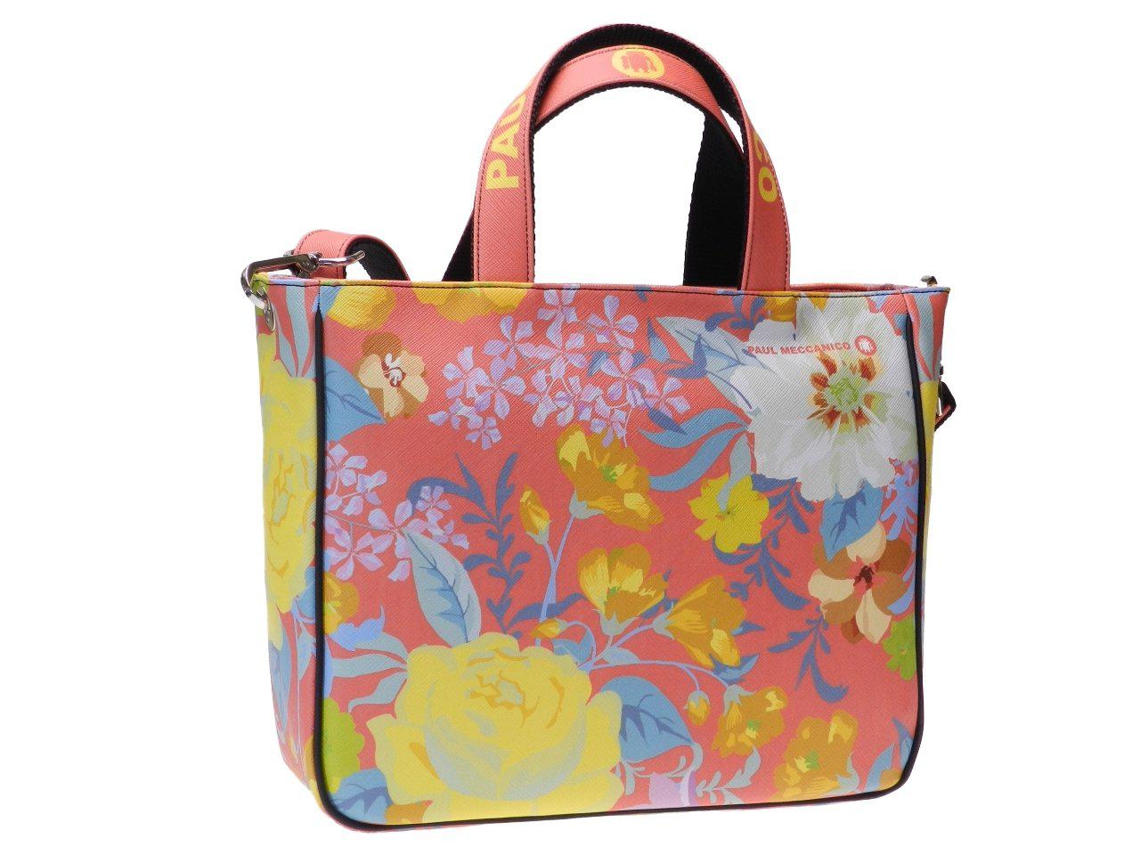 TOTE BAG SALMON COLOUR FLORAL FANTASY. GLAM MODEL MADE OF CRUELTY FREE LEATHER. - Unique Pieces Paul Meccanico