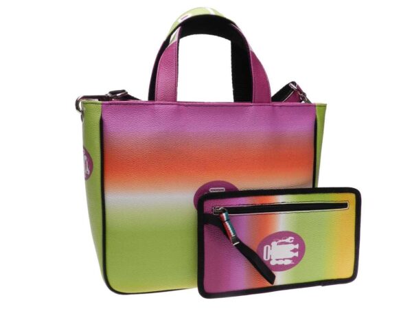 TOTE BAG SHADED EFFECT VIOLET, ORANGE AND GREEN COLOURS. GLAM MODEL MADE OF HAMMERED FAUX LEATHER. - Unique Pieces Paul Meccanico