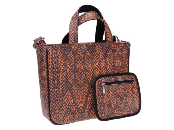TOTE BAG SNAKE PATTERN BLACK AND ORANGE COLOURS. GLAM MODEL HAMMERED SYNTHETIC LEATHER. - Unique Pieces Paul Meccanico