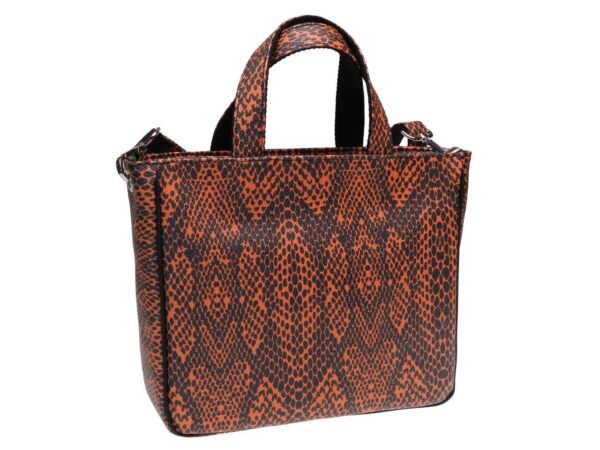 TOTE BAG SNAKE PATTERN BLACK AND ORANGE COLOURS. GLAM MODEL HAMMERED SYNTHETIC LEATHER. - Unique Pieces Paul Meccanico