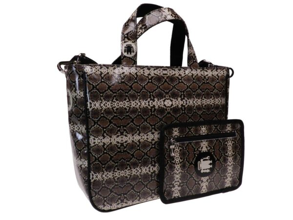 TOTE BAG TAUPE AND BEIGE COLOURS PYTHON FANTASY. GLAM MODEL MADE OF LORRY TARPAULIN. - Unique Pieces Paul Meccanico